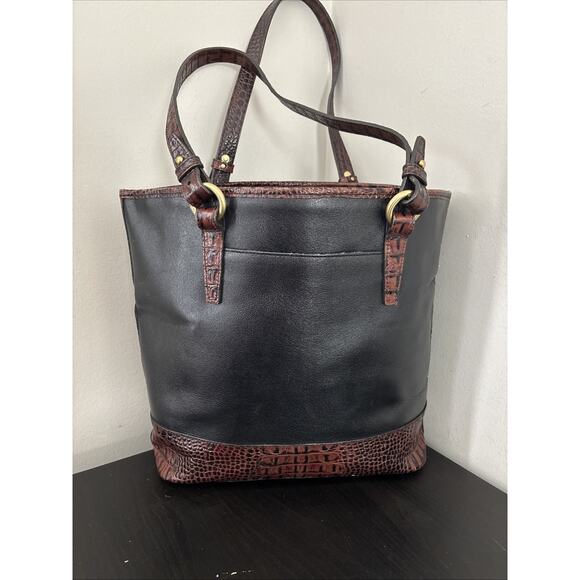 BRAHMIN Asher Black Tuscan Croc Leather Medium Zip Tote Purse Shoulder Bag - Picture 6 of 16